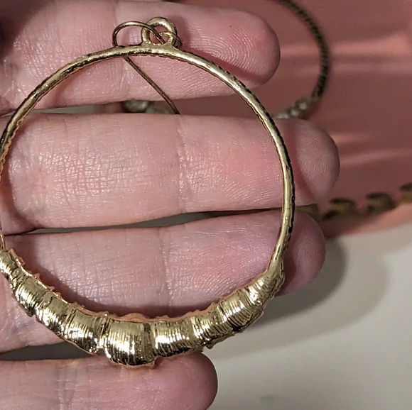 Vintage Gold Rhinestone Hoop Earrings - Picture 4 of 6